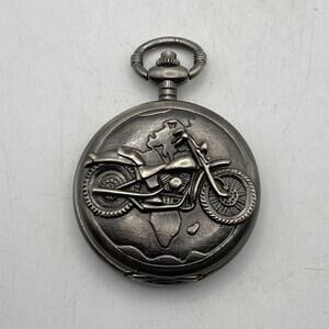 Men's Retro Bronze Bikers Motorcycle Quartz Fob Pocket Watch Works New Battery